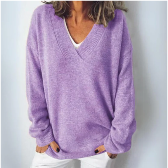 Women's Sweater with Oversized Fit and V-Neck | Breathable Fabric | Size XS-3XL | Beige, White, Black, Purple