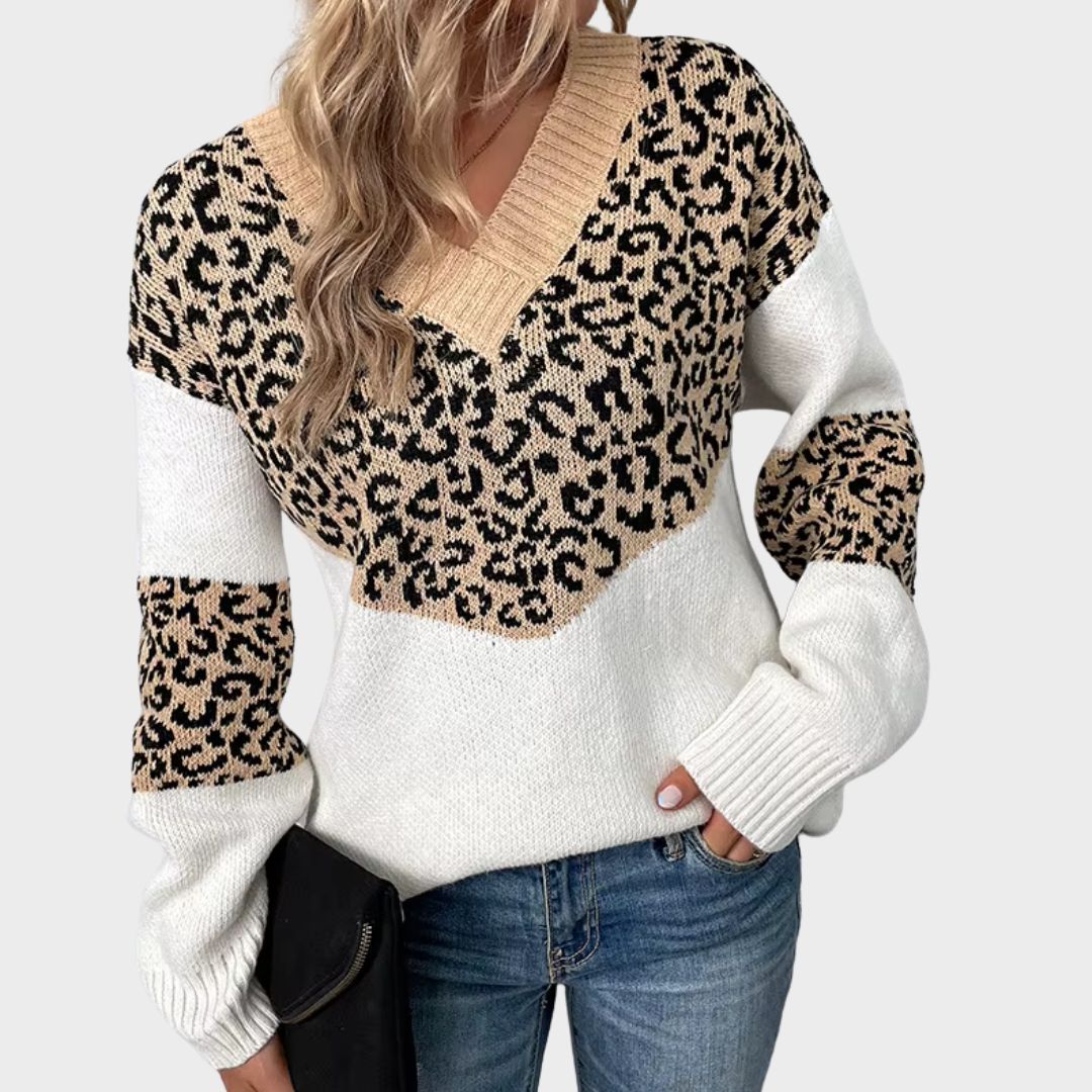 Women's Leopard Print Sweater with V Neck | Soft Knit Pullover That Keeps You Warm All Day | Size S-XL, 6 Colors