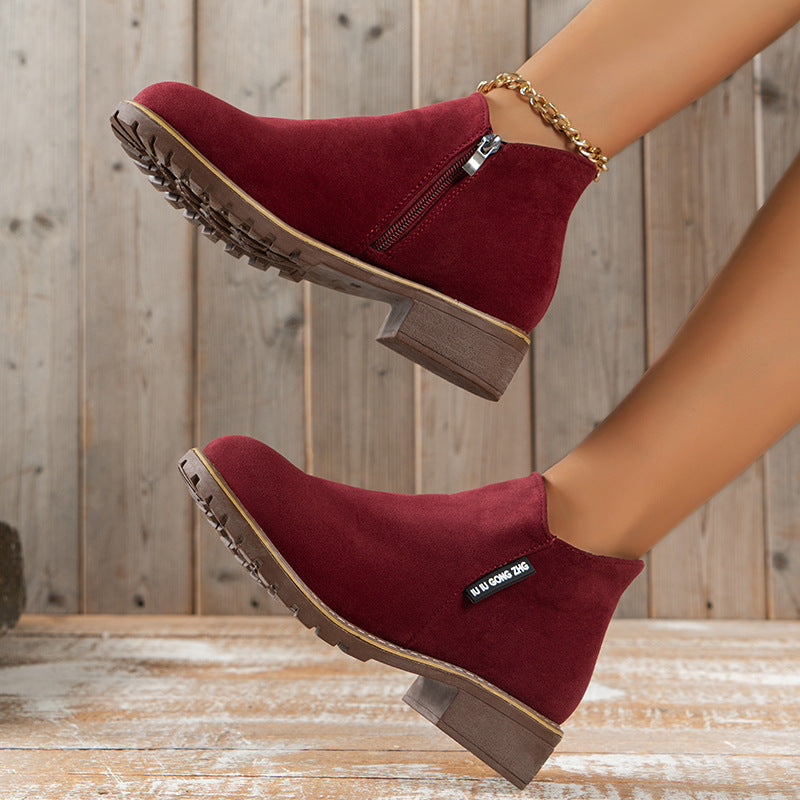 Women's Faux Suede Ankle Boots with a Slim Pointed Toe | Side Zip Entry, Low Block Heel, Ridged Sole | Sizes 5.5-10, 4 Colors