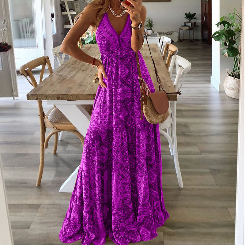 Sydney | Women's Boho V Neck Flowy Maxi Dress