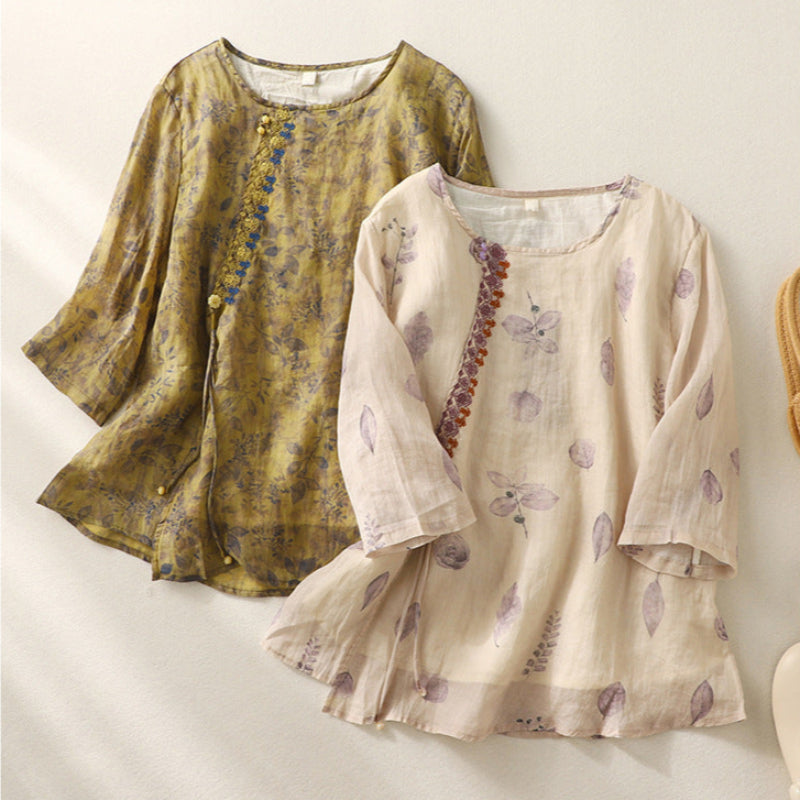 Women's Floral Embroidered Top with Sheer Inserts | Collared Button Up Shirts for Women in a Light Weave | Size S-2XL, 2 Colors