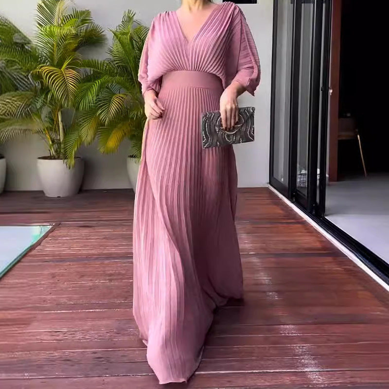 Pleated Maxi Dress with Sleeveless Design