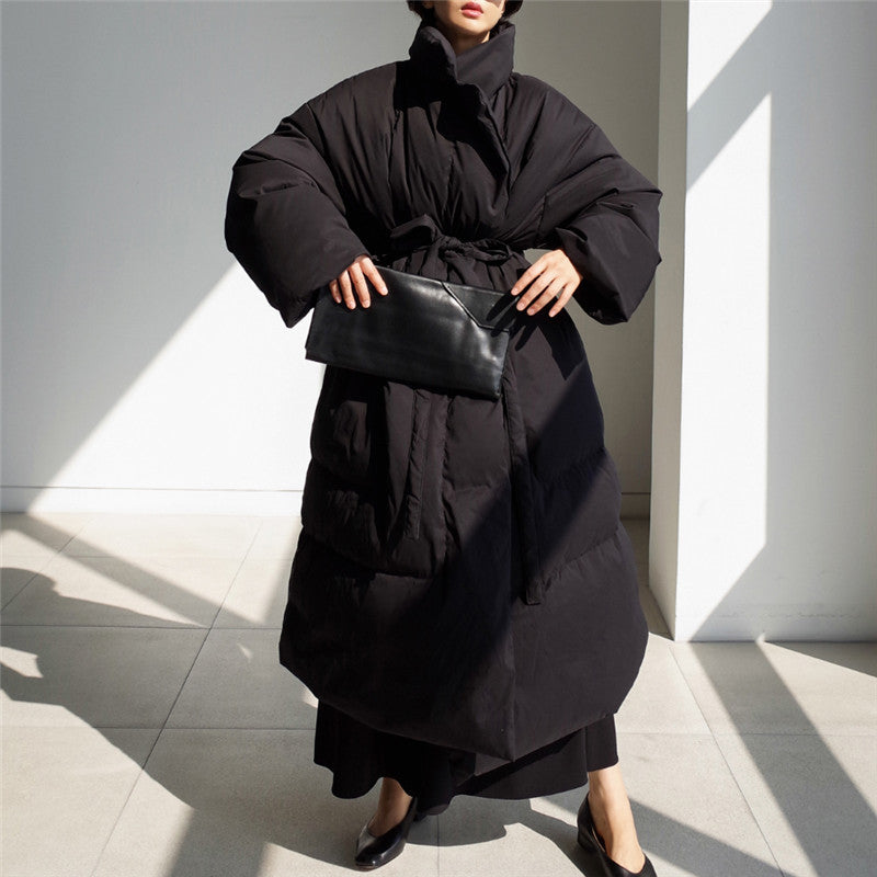 Women's Black Turtleneck with Oversized Fit and Windproof Shell | Waist Belt, Knit, Longline Cut | For Winter | Size S-XL