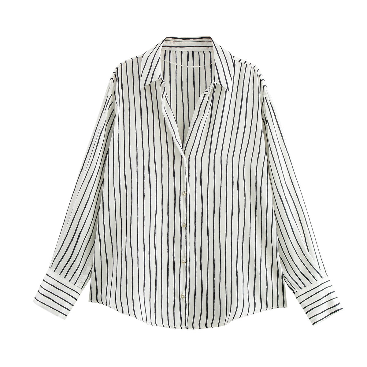Women's Oversized Satin Button Up Blouse | Shirt Collar, Extended Cuffs, Rounded Hem | Sizes S to L, 9 Colors