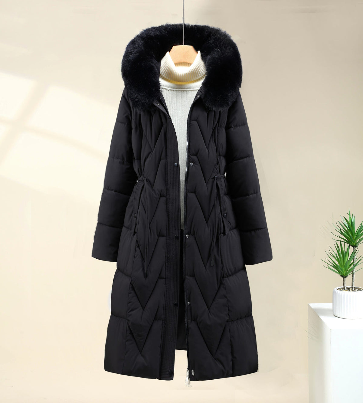 Women's Knitted Black Sweater with Quilted Panels and Windproof Shell | Hood, Knit, Ribbed Cuffs | For Winter | Size S-2XL | Black