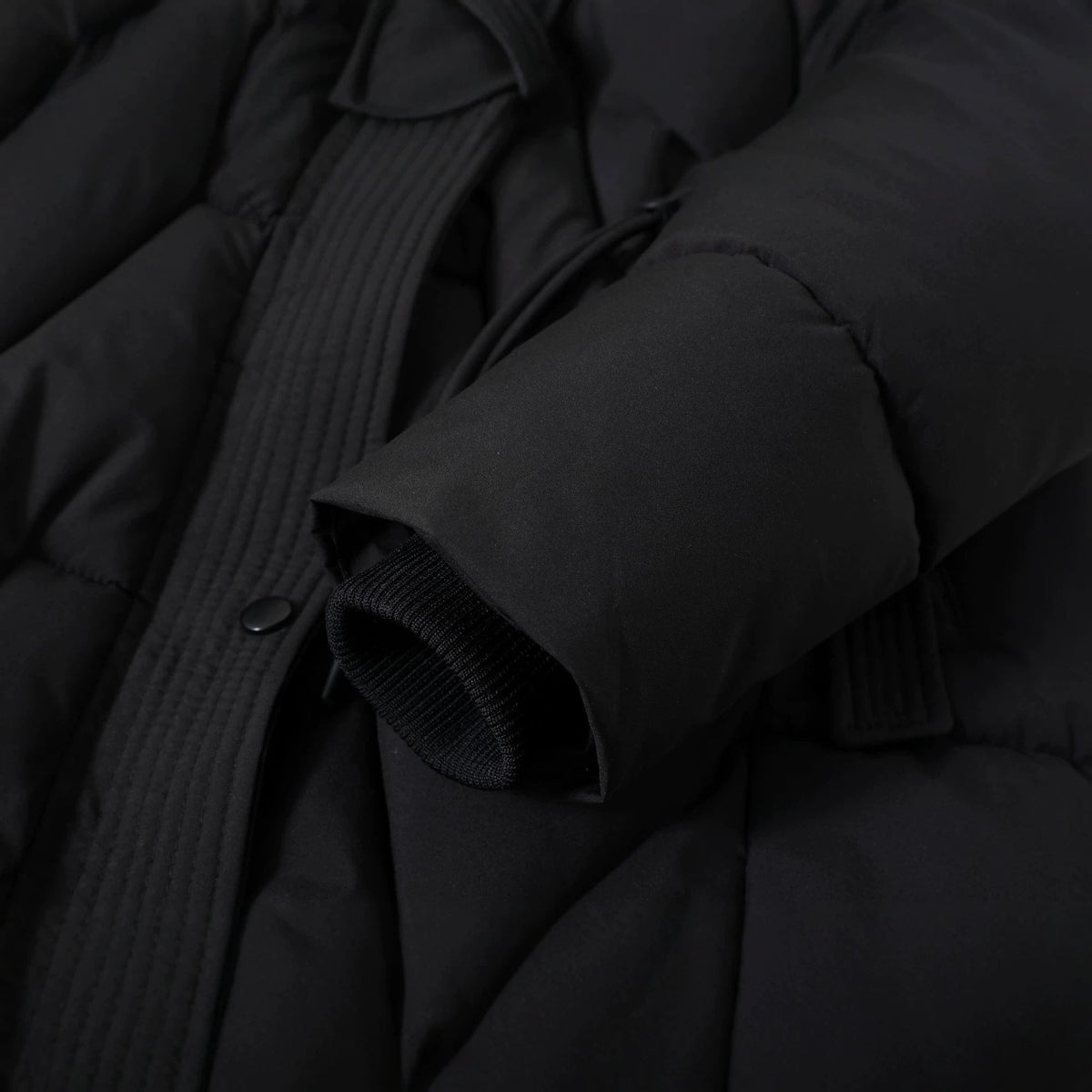 Women's Knitted Black Sweater with Quilted Panels and Windproof Shell | Hood, Knit, Ribbed Cuffs | For Winter | Size S-2XL | Black