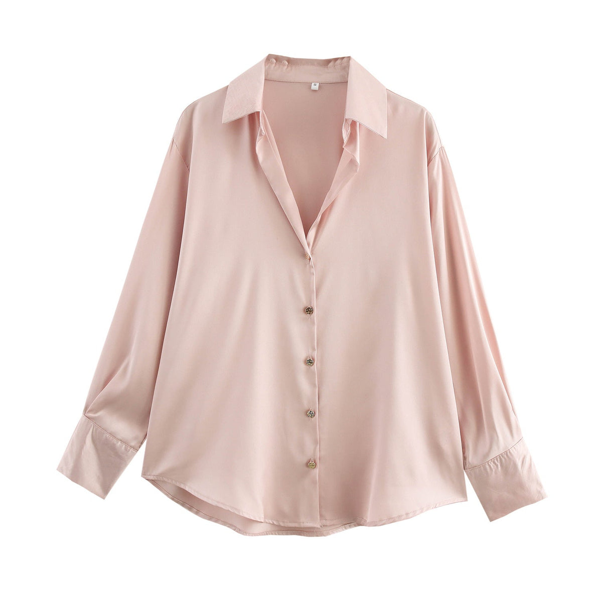 Women's Oversized Satin Button Up Blouse | Shirt Collar, Extended Cuffs, Rounded Hem | Sizes S to L, 9 Colors