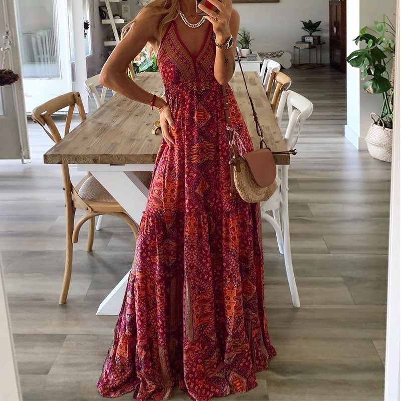 Sydney | Women's Boho V Neck Flowy Maxi Dress