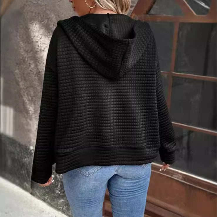 Women's Textured Hoodie with Pockets in Breathable Fabric | Loose Fit Hooded Layer for Everyday and Leisure | Size S-2XL