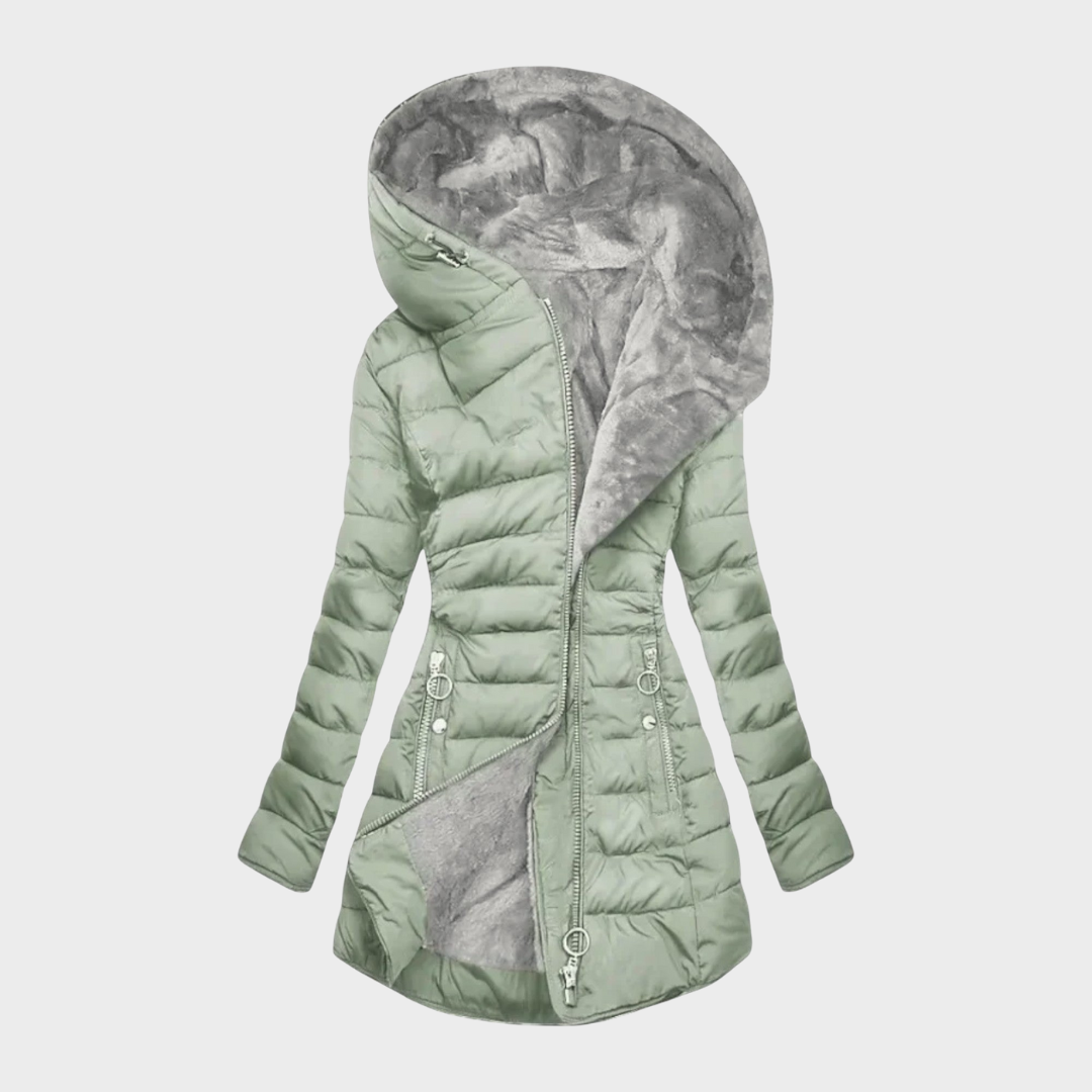 Women's Long Quilted Puffer Coat with Oversized Hood | Fitted Winter Outerwear with Plush Lining and Zip Pockets | Size S-2XL
