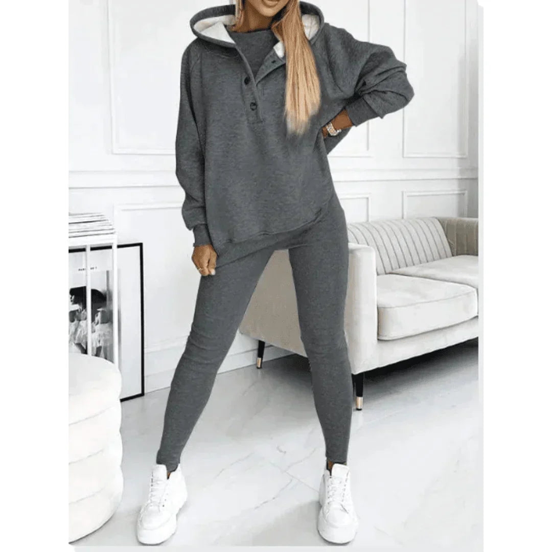 Women's 3-Piece Cotton Lounge Set with Sweatshirt and Pants | Relaxed Matching Outfit for Home and Days Out | Size S-3XL