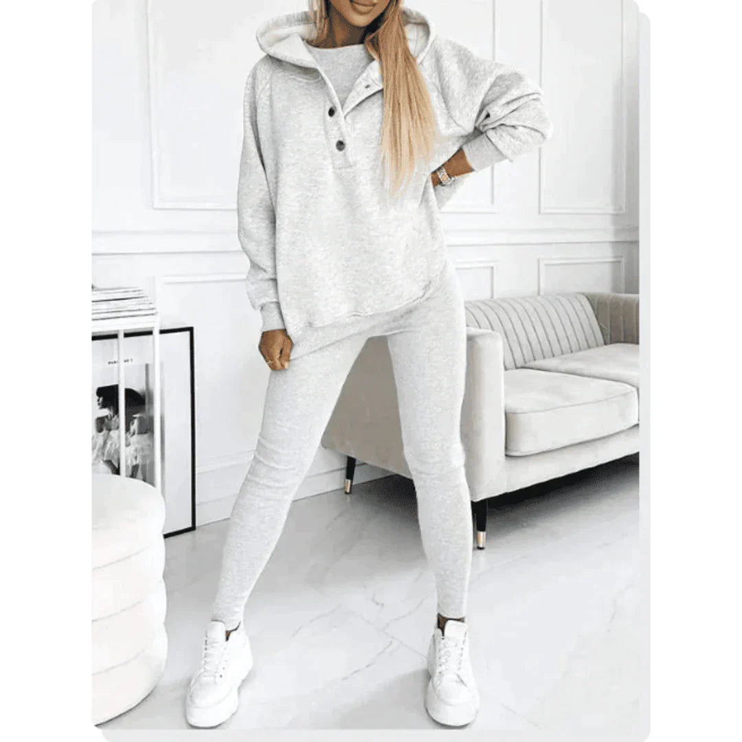 Women's 3-Piece Cotton Lounge Set with Sweatshirt and Pants | Relaxed Matching Outfit for Home and Days Out | Size S-3XL