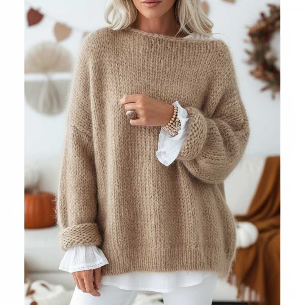 Women's Oversized Crochet Sweater in Open Knit | Lightweight, Breathable Acrylic Pullover for Between Seasons | Size S-XL