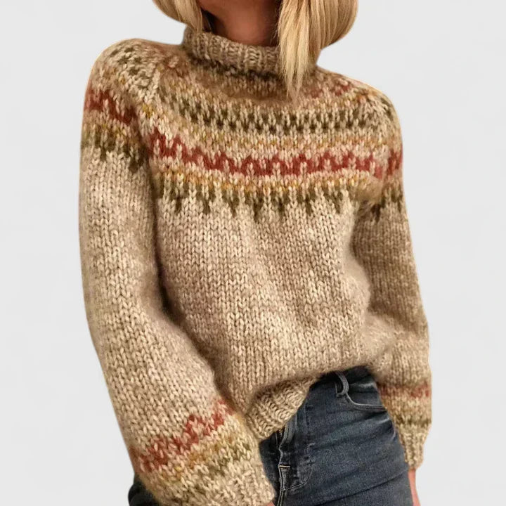 Women's Knit Pullover Sweater with Nordic Pattern | Soft, Breathable Layering Piece for Chilly Days | Size S-2XL