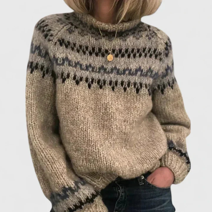 Women's Knit Pullover Sweater with Nordic Pattern | Soft, Breathable Layering Piece for Chilly Days | Size S-2XL