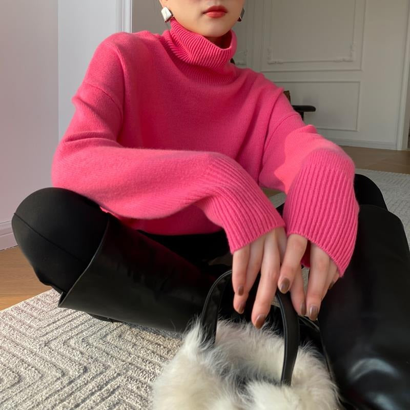 Women's Turtleneck Sweater with Knit | Size S-L | Beige, Blue, Orange, Pink, Red, Green and 1 more