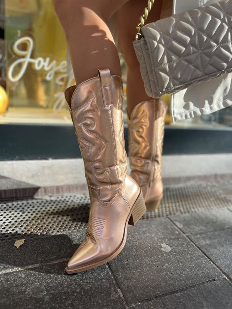 Women's Metallic Cowboy Boots with Sturdy Sole | Soft Inner Lining, High Shine Western Finish | Size 6-9, 5 Colors