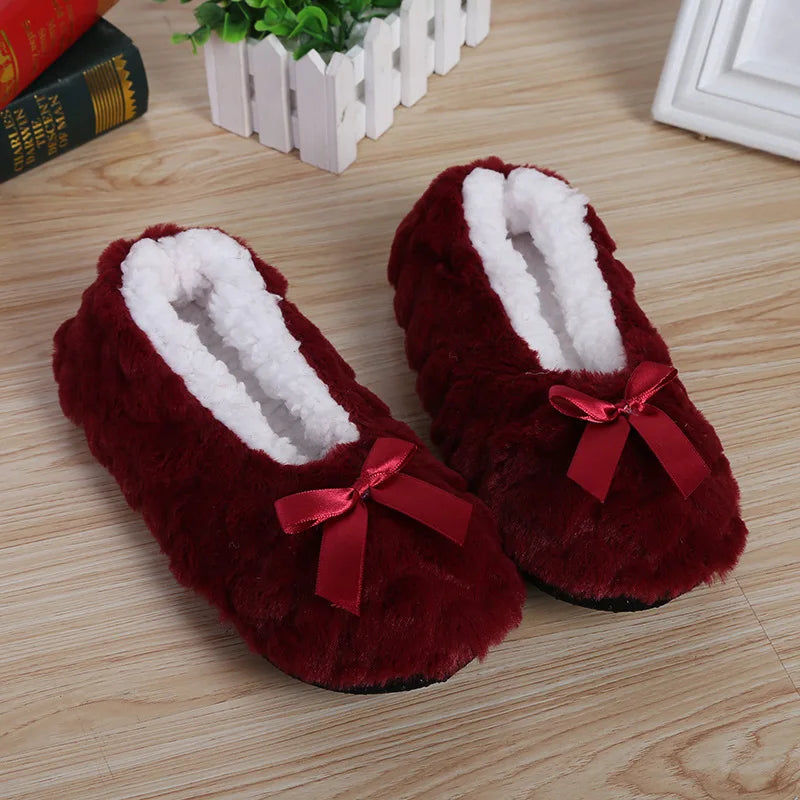 Women's Plush Bow Winter Slippers | Faux Fur House Shoes with a Closed Toe and a Cushioned Footbed | 7 Colors