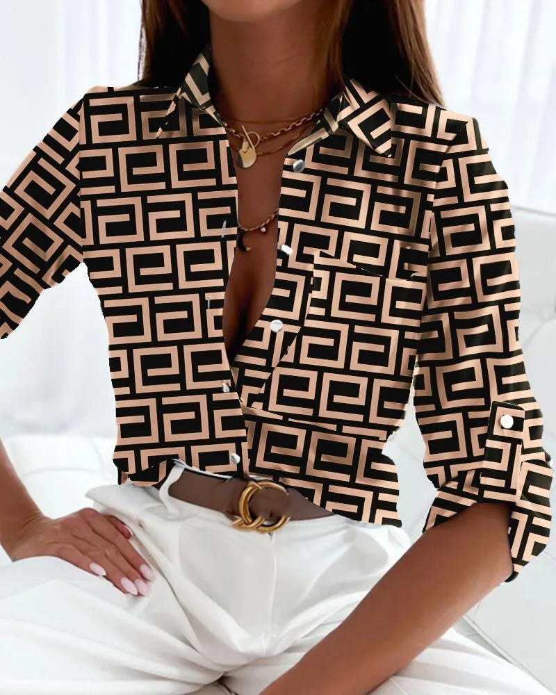 Women's Geometric Print Shirt with a Relaxed Cut | Lightweight Breathable Blouses for Women | Size S-2XL, 4 Colors