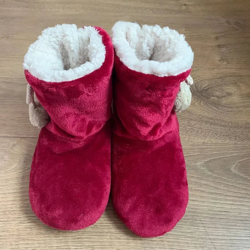 Women's Pom Pom Slipper Boots | Plush Lined Winter Slippers with Folded Ankle Cuffs and Side Ties | 4 Colors