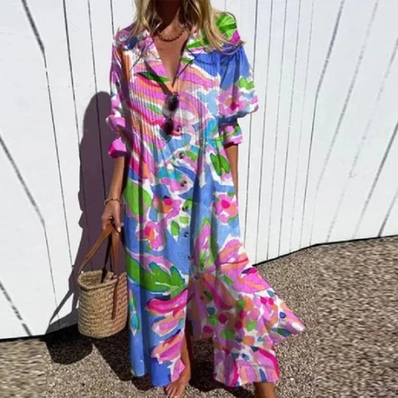 Stella | Women's Boho V Neck Floral Long Sleeve Maxi Dress