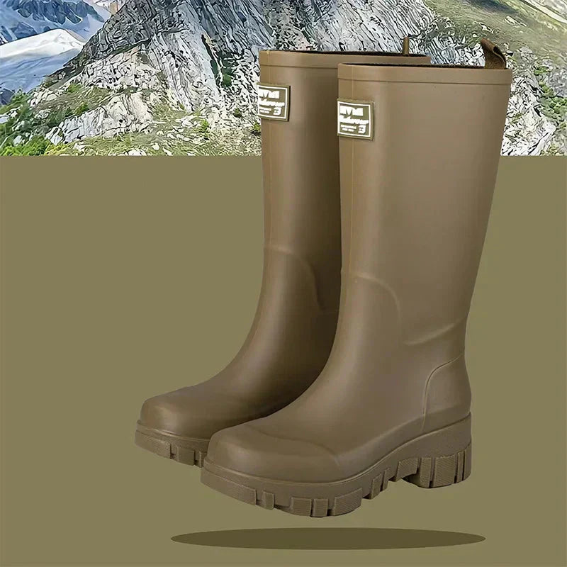 Women's Waterproof Boots in Molded Rubber | Block Heel, Mid Calf Shaft, Deep Treaded Outsole | Sizes 3.5-7.5, 4 Colors