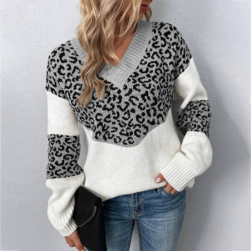 Women's Leopard Print Sweater with V Neck | Soft Knit Pullover That Keeps You Warm All Day | Size S-XL, 6 Colors