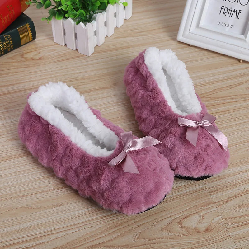 Women's Plush Bow Winter Slippers | Faux Fur House Shoes with a Closed Toe and a Cushioned Footbed | 7 Colors