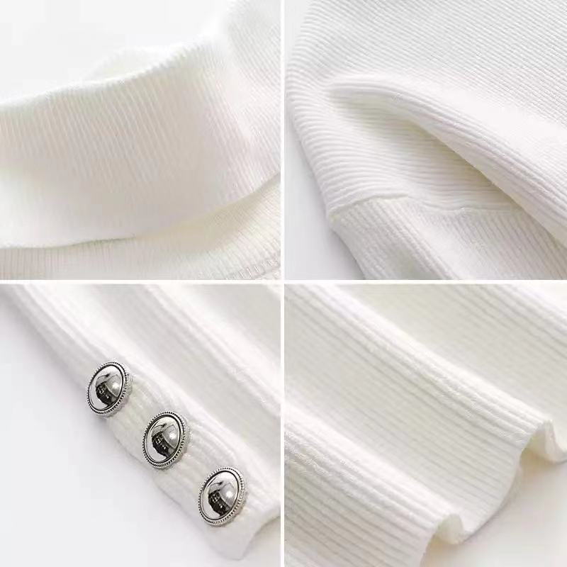 Women's Ribbed Turtleneck Sweater with Button Sleeve Detail | Stretch Knit Top, Relaxed Fit | Size S-2XL