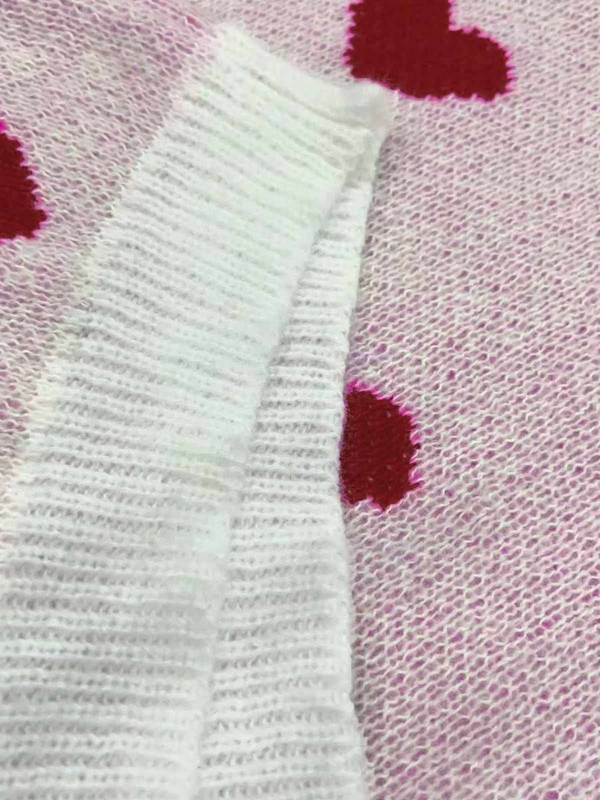Women's Heart Pattern Knit Sweater | Lightweight Relaxed Pullover for Cold Mornings | Size S-2XL, White or Pink