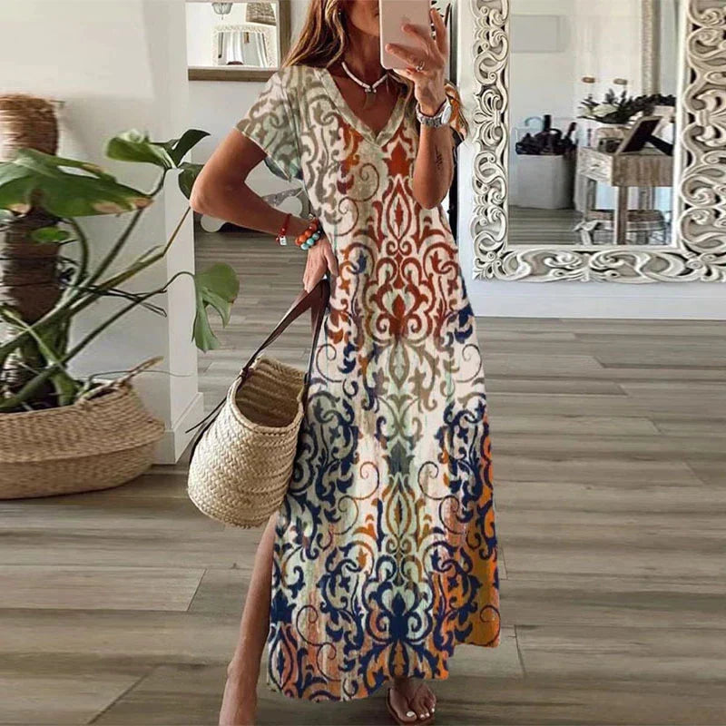 Rebecca | Women's Boho Printed Maxi Dress