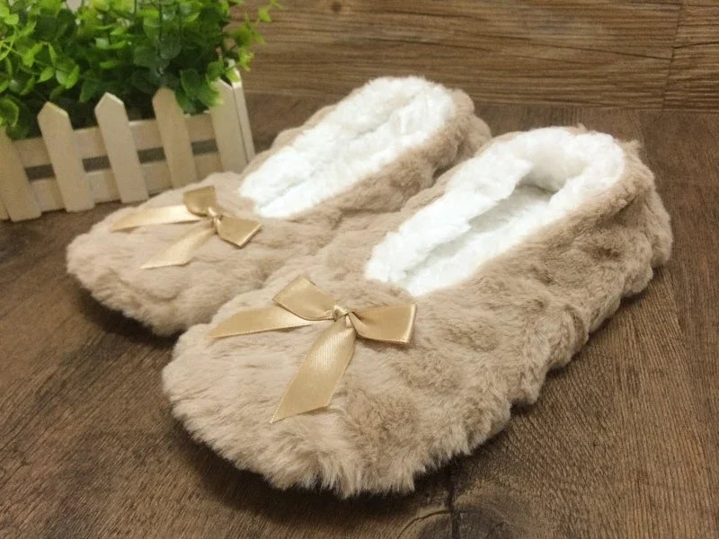 Women's Plush Bow Winter Slippers | Faux Fur House Shoes with a Closed Toe and a Cushioned Footbed | 7 Colors