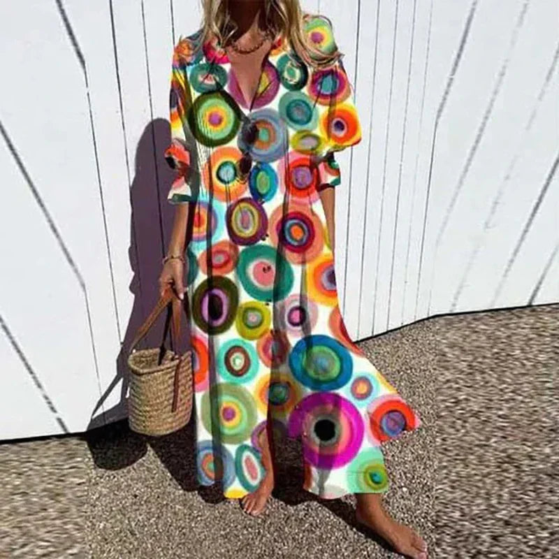 Stella | Women's Boho V Neck Floral Long Sleeve Maxi Dress