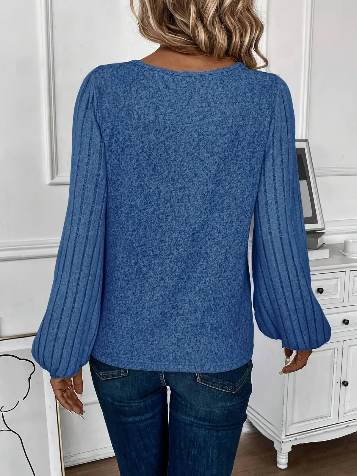 Women's Lantern Sleeve Sweater | Smooth Knit Pullover with a Soft Drape and Light Weight | Size S-2XL, Grey or Blue