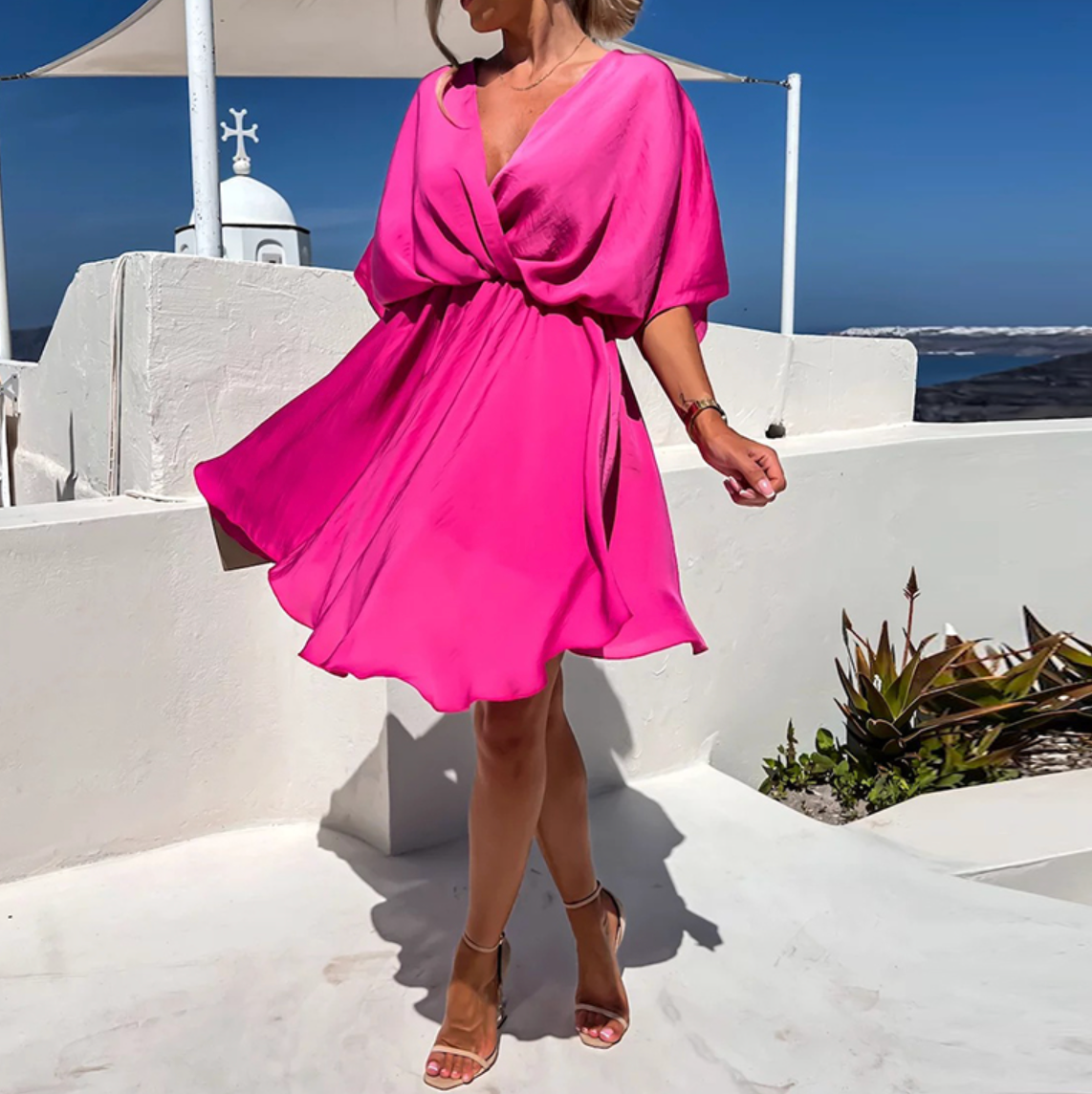 Flowy Wrap-Style Mini Dress