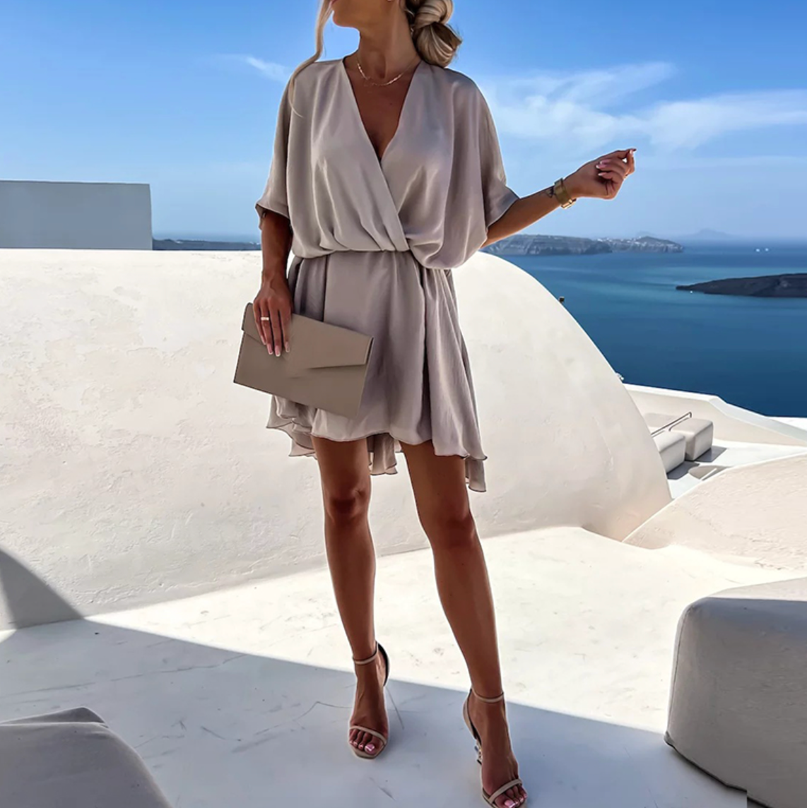 Flowy Wrap-Style Mini Dress