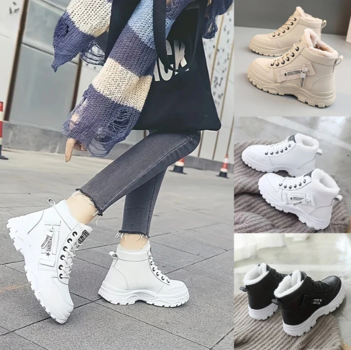 Women's Waterproof Boots with Plush Lining | Laced High Shaft, Non-Slip Sole and Platform | 3 Colors