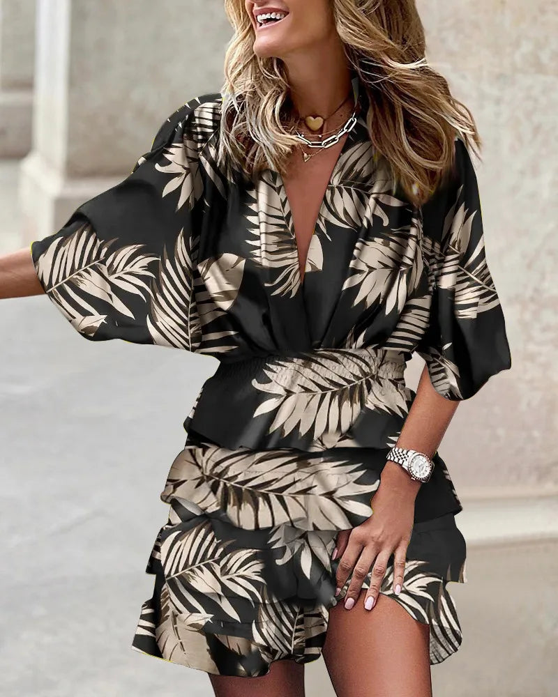 Sarah | Women's Boho Printed Ruffle Mini Dress