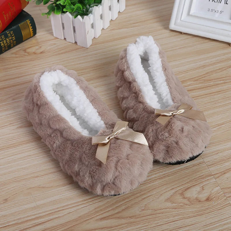 Women's Plush Bow Winter Slippers | Faux Fur House Shoes with a Closed Toe and a Cushioned Footbed | 7 Colors