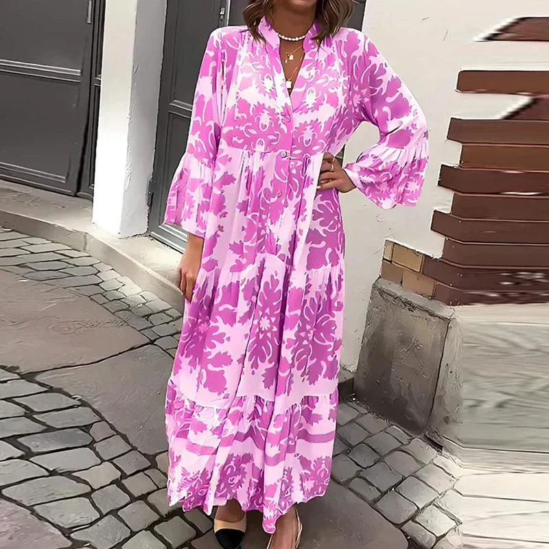 Faith | Women's Boho Printed Long Sleeve Midi Dress