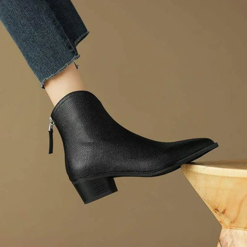 Women's Ankle Boots with a Block Heel | Pointed Toe and Cushioned Sole for Office and Evening | Size 5.5-8, 3 Colors