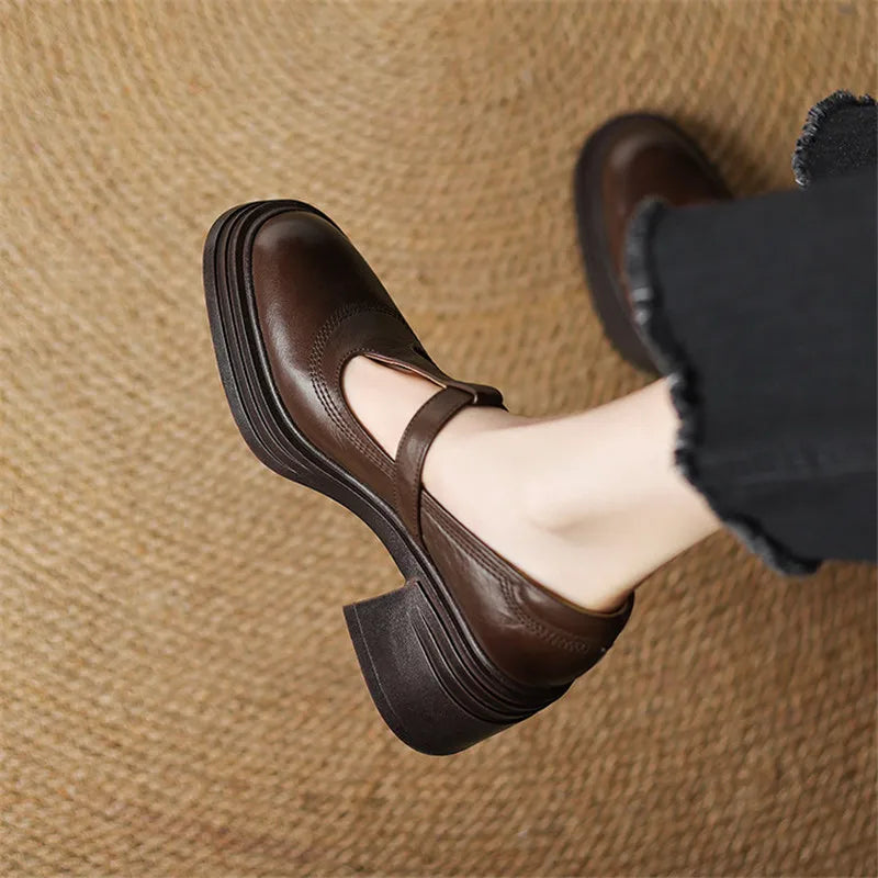 Women's Mary Jane Pumps with Gold Tone T-Strap Buckle | Round Toe, Wide Block Heel of 4-5 cm | Size 5-8, 3 Colors