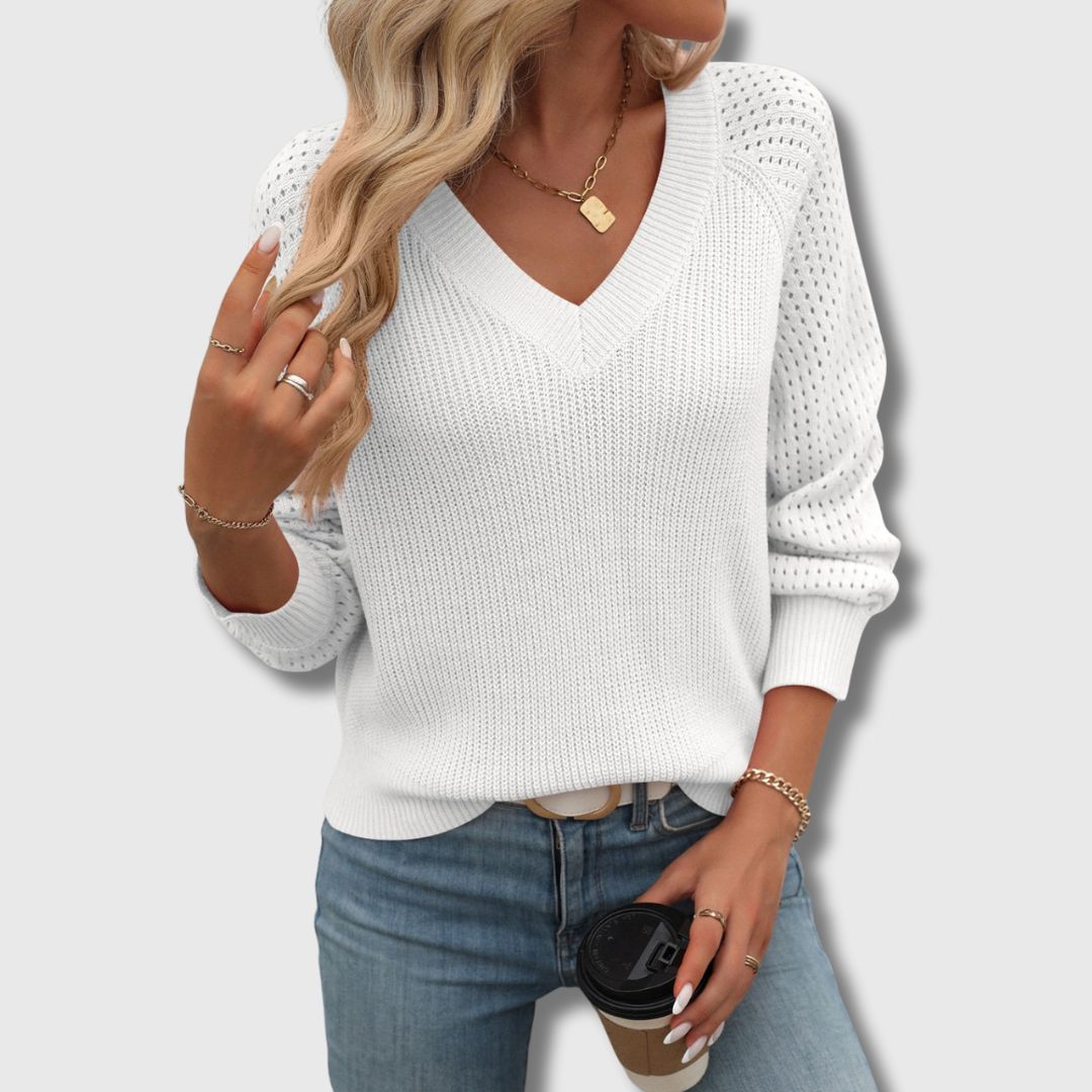 Women's V Neck Sweater | Breathable Soft Knit Pullover for Office Days and Dinners Out | Size S-XL, Pink, White or Black