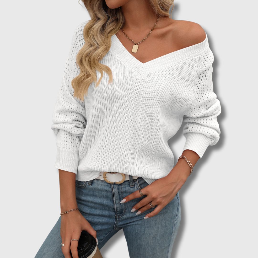 Women's V Neck Sweater | Breathable Soft Knit Pullover for Office Days and Dinners Out | Size S-XL, Pink, White or Black