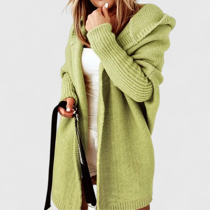 Women's Long Oversized Hooded Cardigan | Warm Knee-Length Sweater Coat with Large Hood | Size S-XL