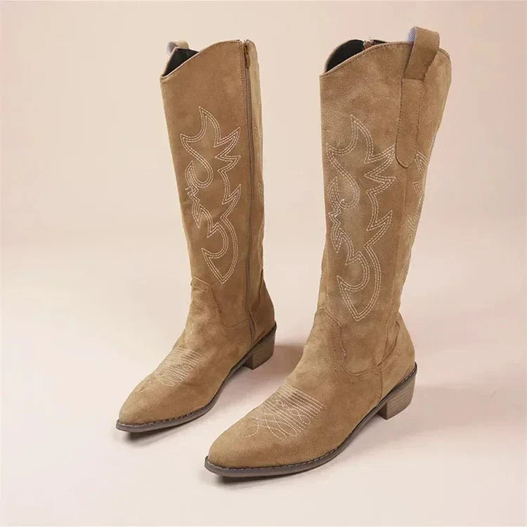 Women's Cowgirl Boots with an Embroidered Knee High Shaft | Pointed Toe, Pull On Fit | 3 Colors