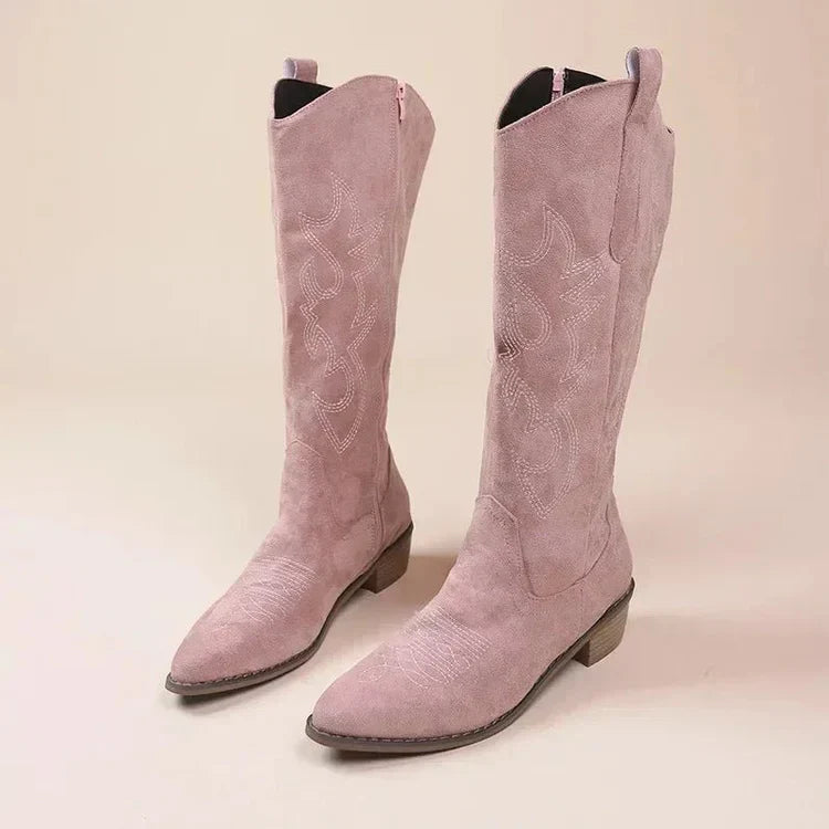 Women's Cowgirl Boots with an Embroidered Knee High Shaft | Pointed Toe, Pull On Fit | 3 Colors