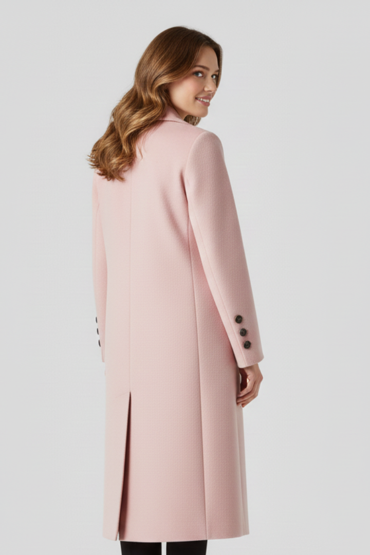 Women's Long Double Breasted Coat with Notched Lapels and Flap Pockets | Winter Overcoat with Button Cuffs | Size S-3XL