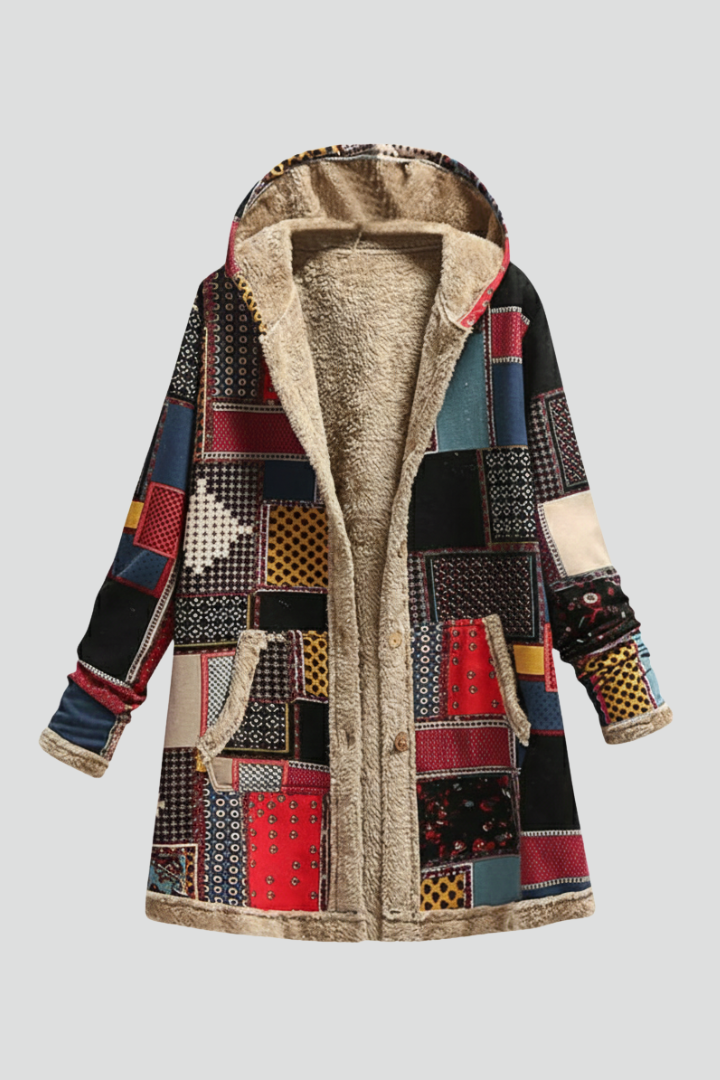 Women's Hooded Patchwork Overcoat with Zip Front | Winter Coat with Clean Silhouette for Everyday Wear | Size S-5XL