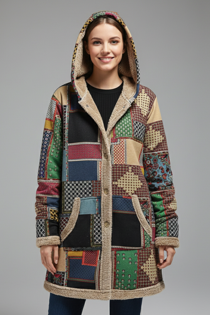 Women's Hooded Patchwork Overcoat with Zip Front | Winter Coat with Clean Silhouette for Everyday Wear | Size S-5XL